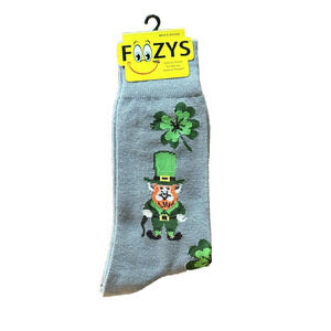 Foozys Grey Shamrock Pattern Leprechaun Graphic Socks Mens One Size New
